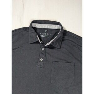 Free Fly Polo Shirt Viscose Cotton Short Sleeve Pocket Black Men's Large